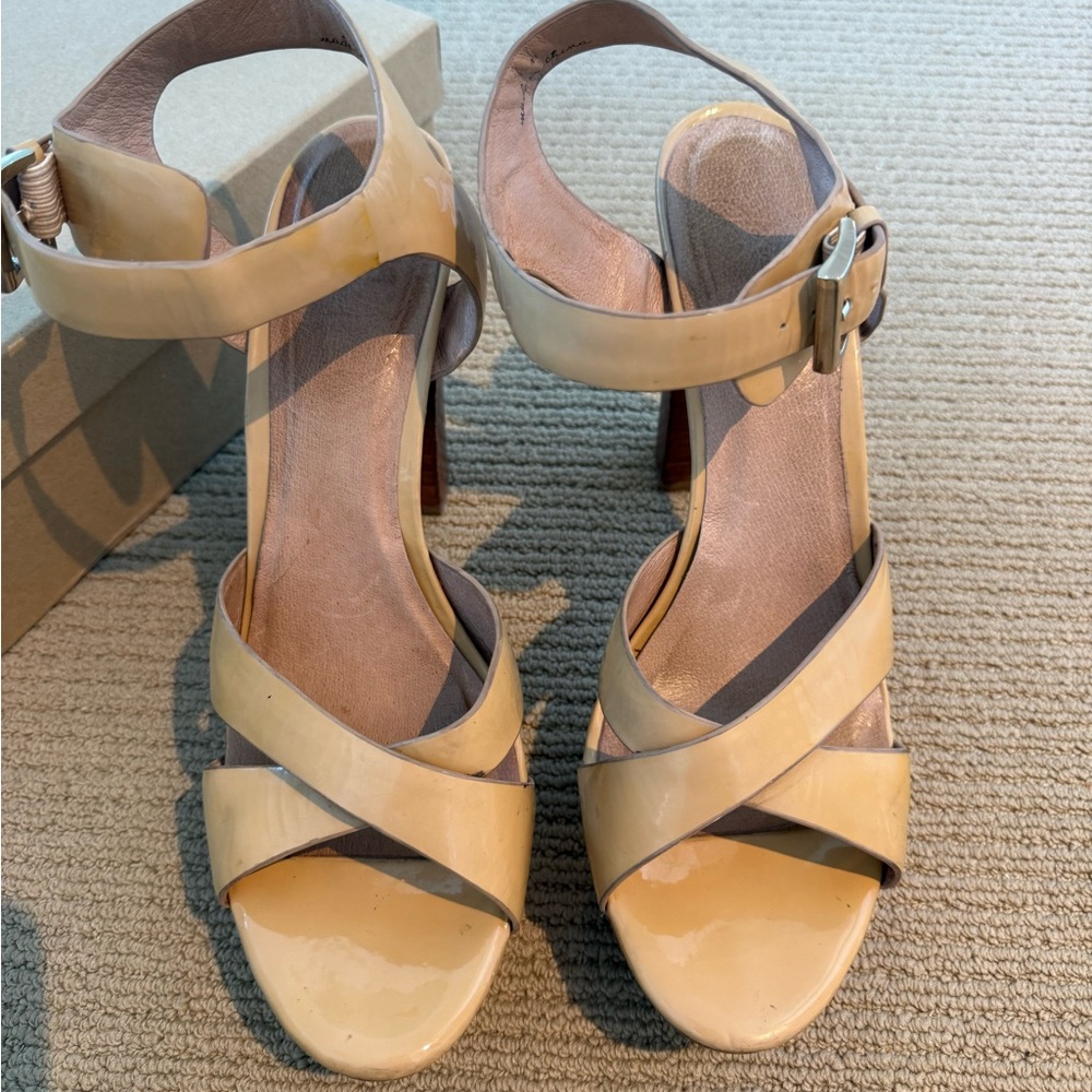 Joie Skyer Nude Beige Patent Platform Ankle Strap Sandals size 41 - Picture 7 of 10